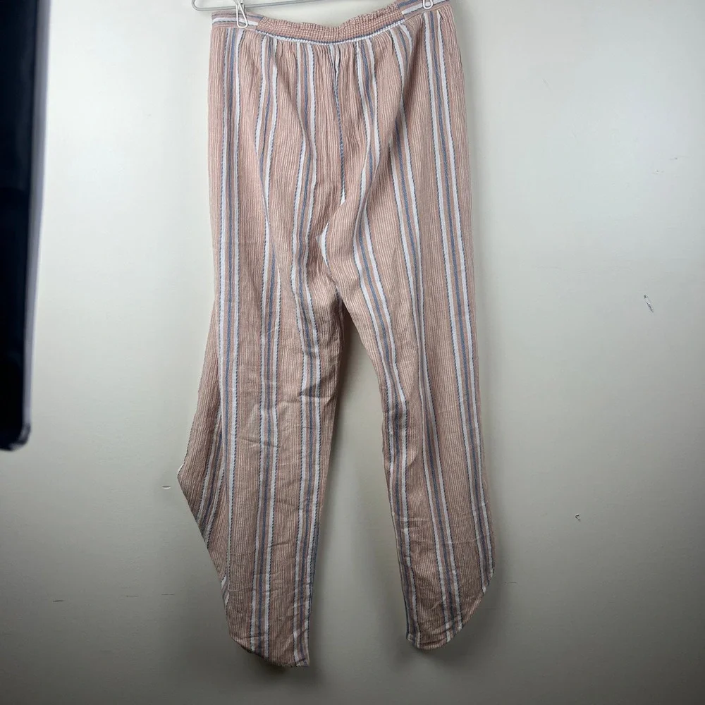 Roxy Striped Tulip Leg Pants, Tie Waist Beach Trousers Small